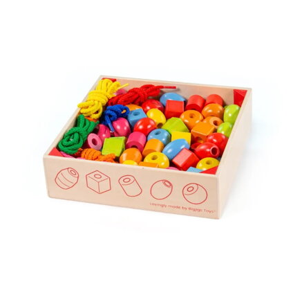 Bigjigs Toys Drevené navliekacie koráliky v prepravke