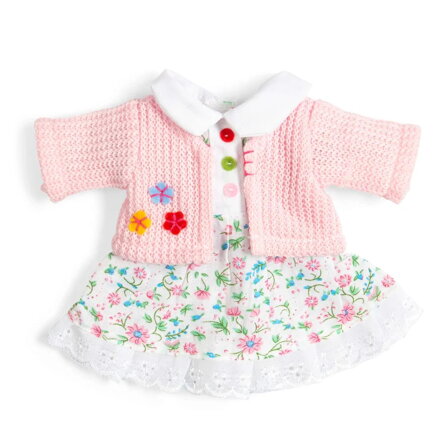 Bigjigs Toys Kvetinové ružové šaty a svetrík pre bábiku 28 cm