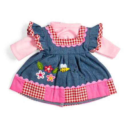 Bigjigs Toys Džínsové šaty s ružovým lemom pre bábiku 34 cm