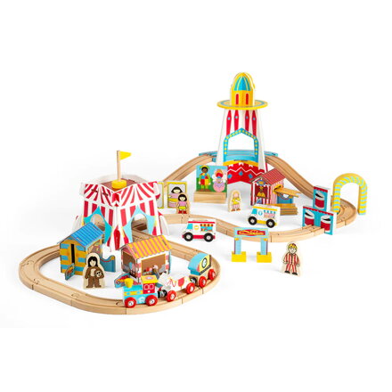 Bigjigs Rail Drevená vláčikodráha Zábavný park 54 dielov