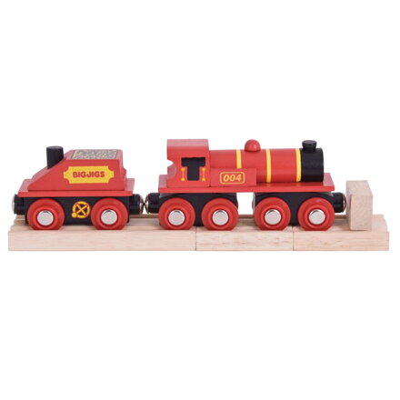 Bigjigs Rail Drevené vláčiky - Červená lokomotíva s tendrom