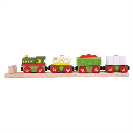 Bigjigs Rail Drevené vláčiky - Dinosauria lokomotíva s vozňami