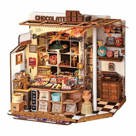 RoboTime 3D drevená skladačka Miniatúra domčeka Henryho čokoládovňa