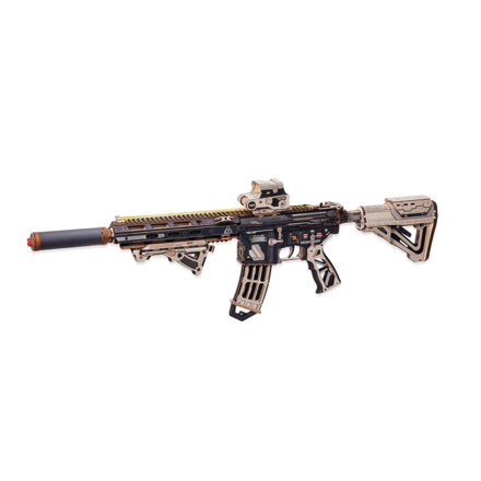 RoboTime 3D drevená skladačka Puška na vystreľovanie gumičiek M416 Carbine