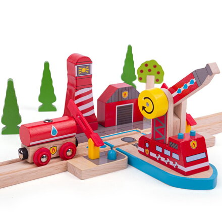 Bigjigs Rail Drevené vláčiky - Hasičská záchranná služba na mori