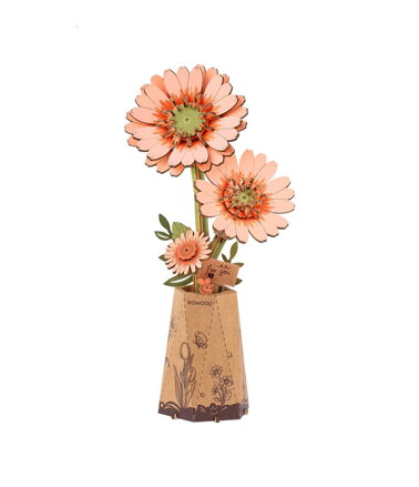 RoboTime 3D drevená skladačka Oranžová gerbera