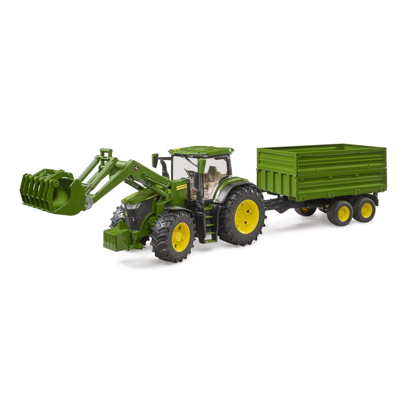 Traktor John Deere 7R 350 s čelným nakladačom a tandemovým prepravným prívesom - poškodený obal