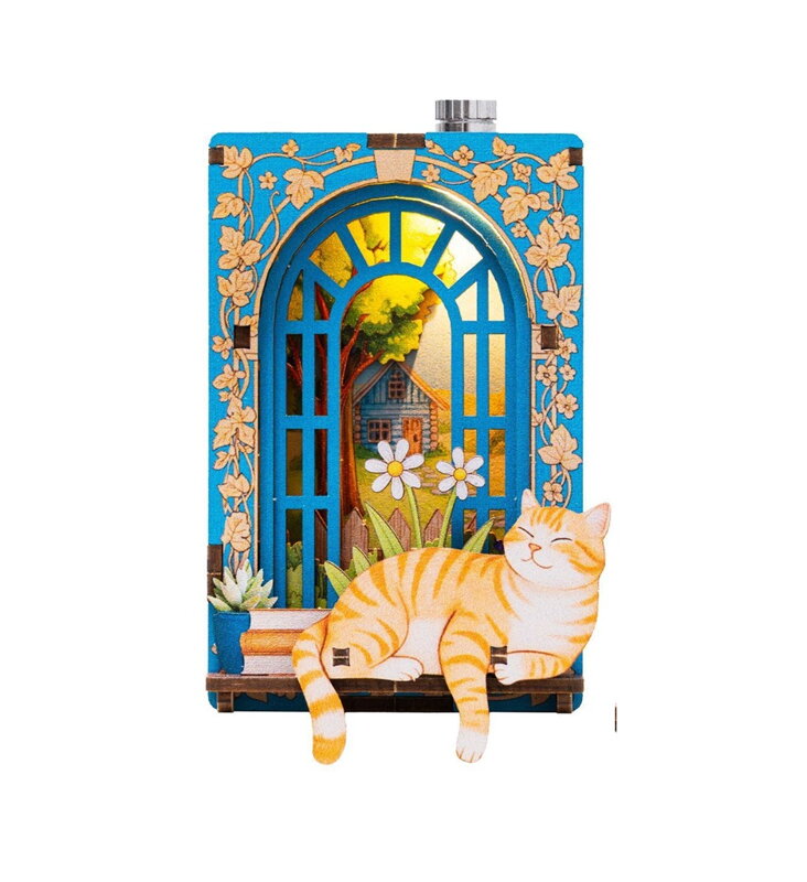 2Kids Toys 3D drevená skladačka Magnet Kocúr v okne
