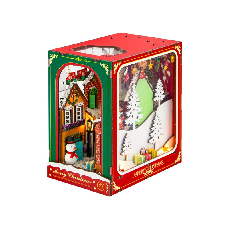 2Kids Toys 3D skladačka Zarážka na knihy Miniatúra domčeka Biele Vianoce