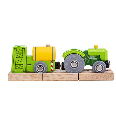 Bigjigs Rail Drevené vláčiky Traktor s vlečkou zelený