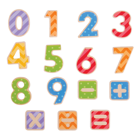 Bigjigs Toys Drevené magnetky Farebné číslice 56 ks