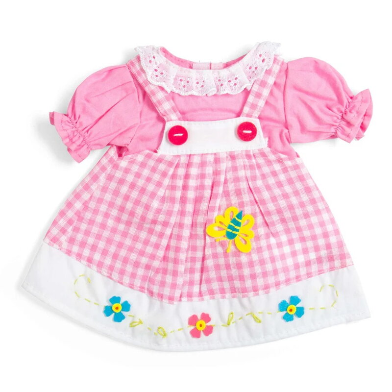 Bigjigs Toys Ružové kockované šaty s podbradníkom pre bábiku 34 cm