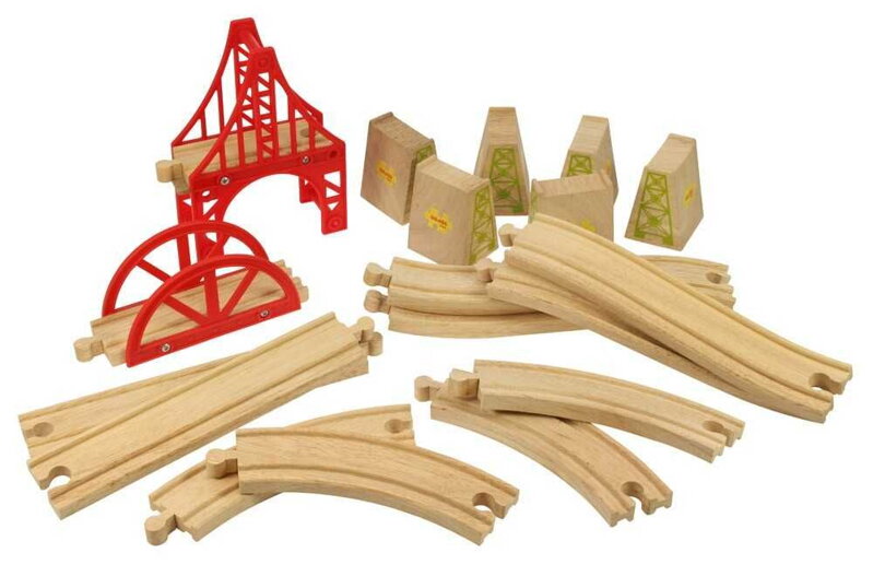 Bigjigs Rail Dřevěné koleje set most 18 dílů poškozený obal