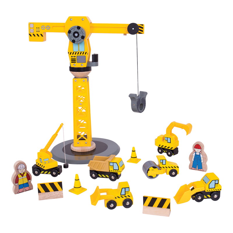 Bigjigs Rail Drevené vláčiky - Žeriav a stavebné stroje