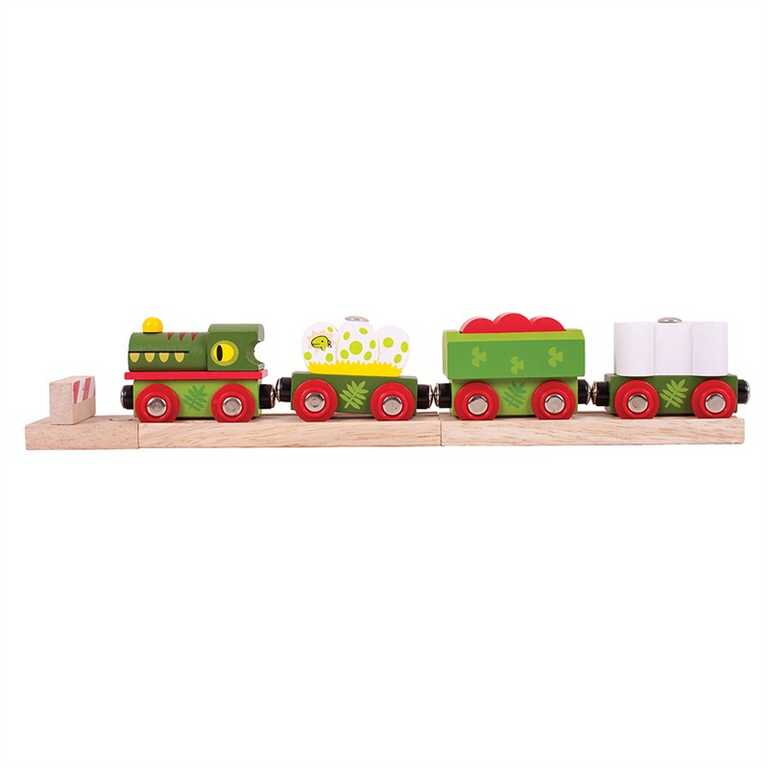 Bigjigs Rail Drevené vláčiky - Dinosauria lokomotíva s vozňami