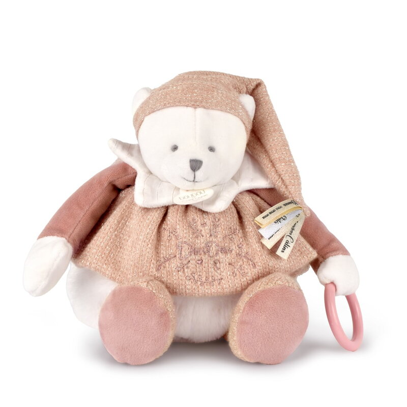 Doudou Darčeková sada Plyšový ľadový medvedík s krúžkom 30 cm ružový - poškodený obal