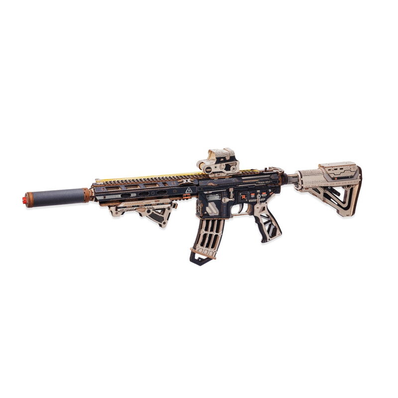 RoboTime 3D drevená skladačka Puška na vystreľovanie gumičiek M416 Carbine