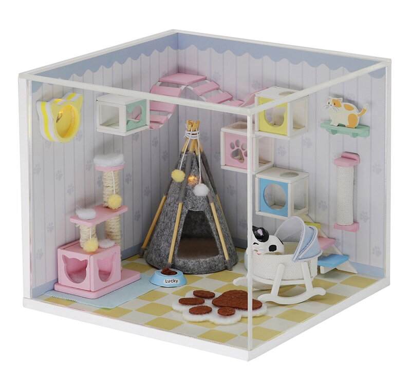 Dvěděti Miniatúra domčeka Domov mačičky Mňau