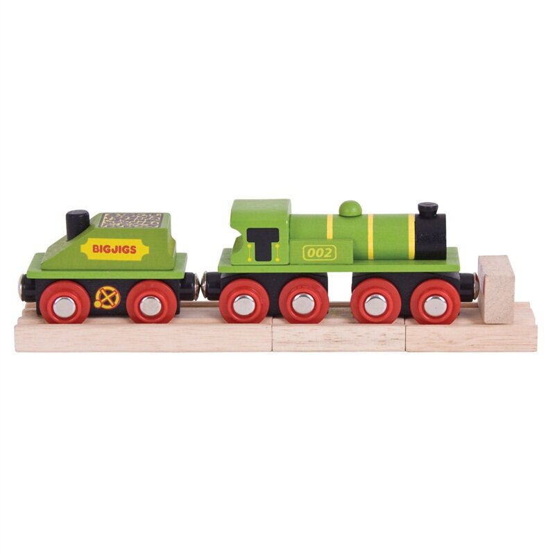 Bigjigs Rail Drevené vláčiky - Veľká zelená lokomotíva s tendrom