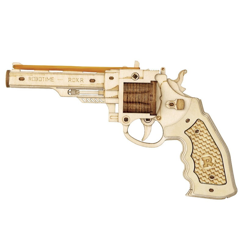 RoboTime Drevené 3D mechanické puzzle Revolver Corsac 102 ks